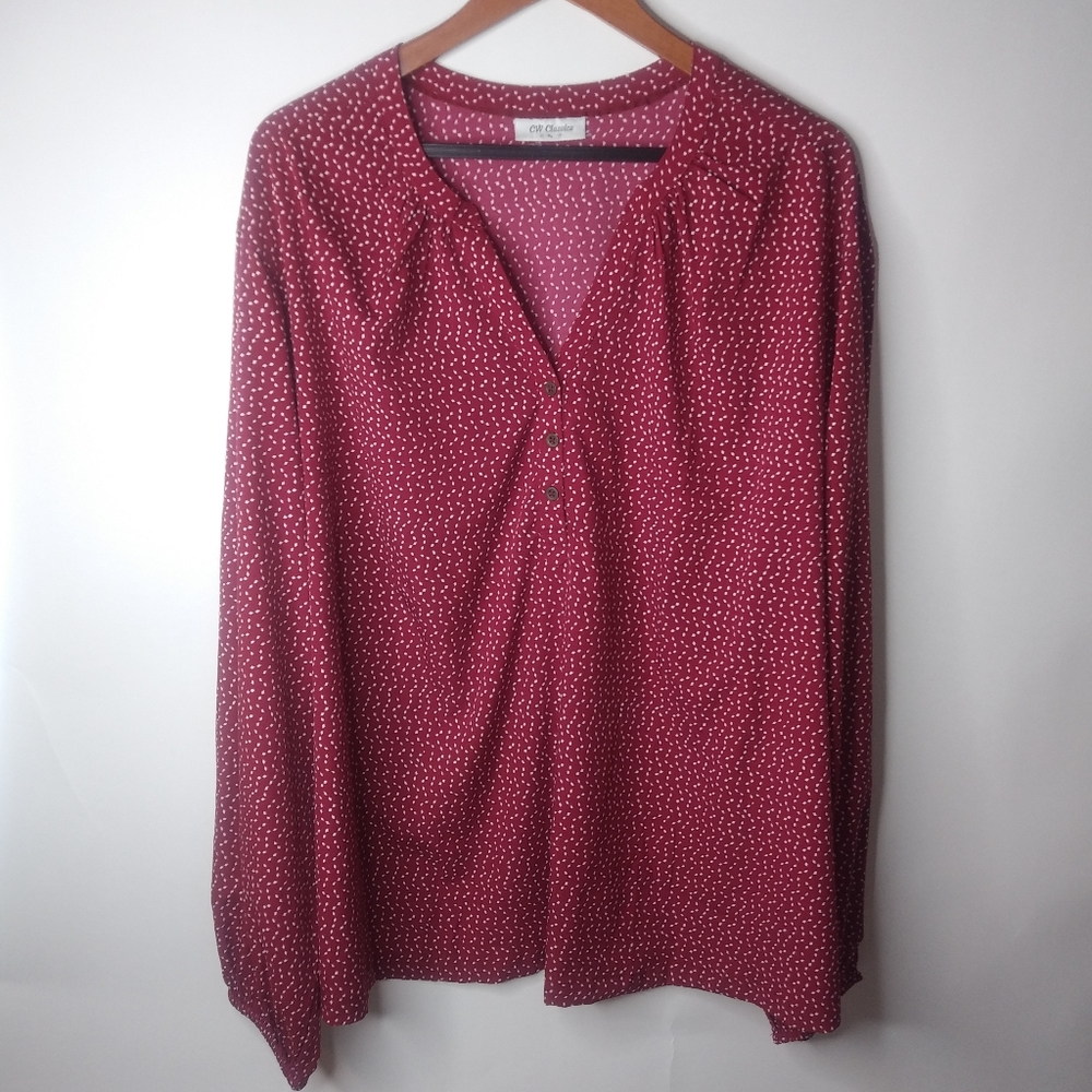 CW Classics 2X Cranberry Blouse Top Plus